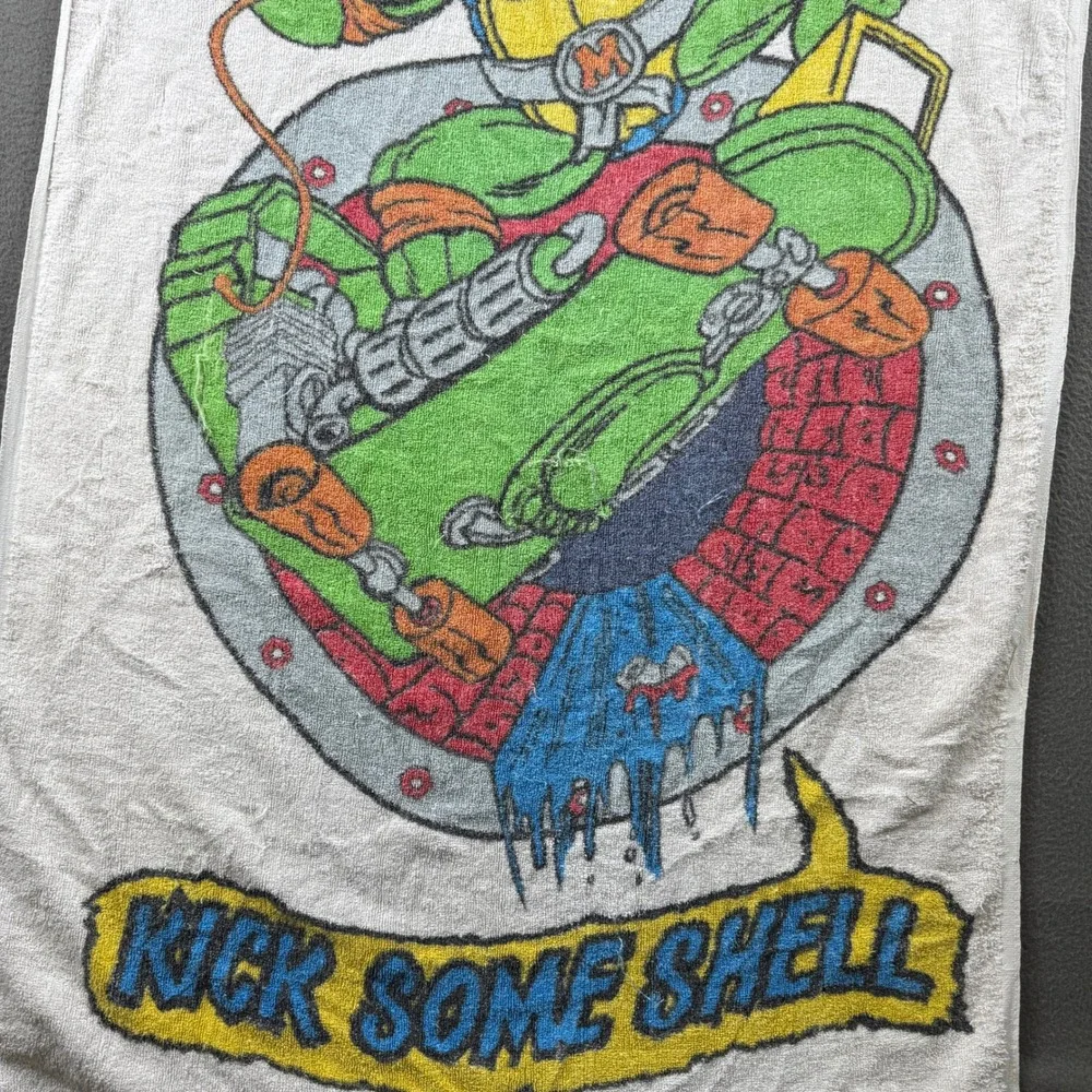 Vintage TMNT Beach Towel Michelangelo Kick Some Shell 1989 Mirage Studios